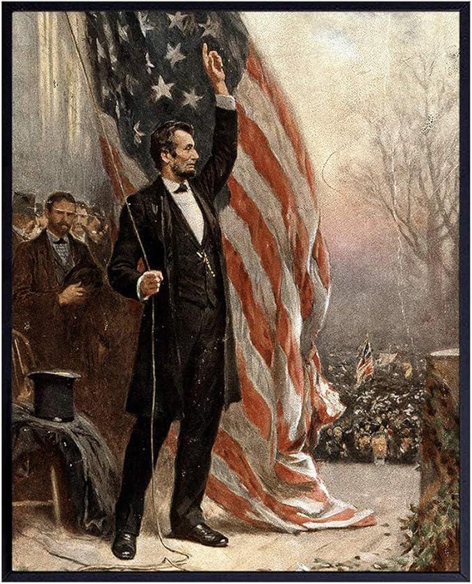 Abraham Lincoln American Flag Art Poster 8x10 Patriotic Wall Decor