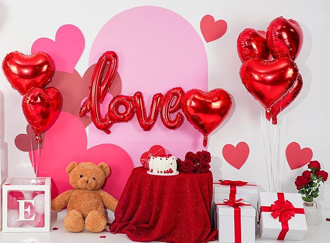 Love Balloons 24 Inch Red Foil Banner with 18 Inch Heart Balloons for Valentines Day
