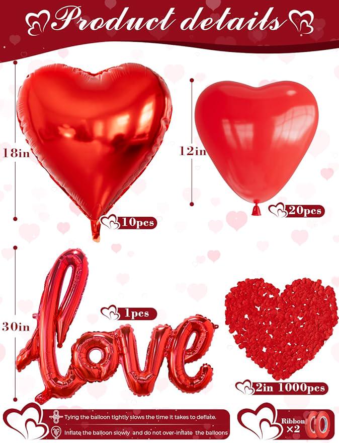 Anniversary Balloons Decorations Happy Banner Red Heart Balloons Rose Petals Latex Balloon