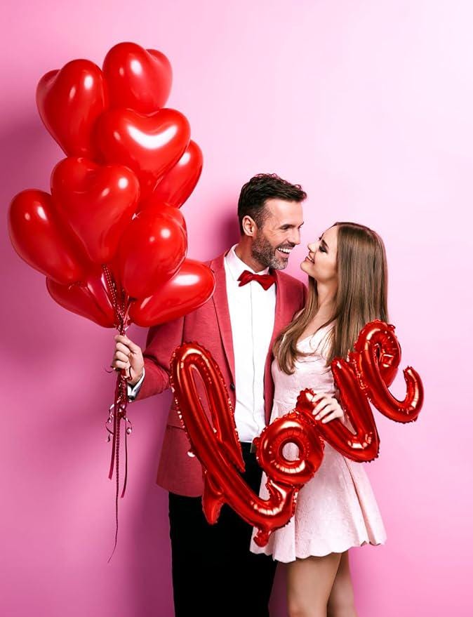 Anniversary Balloons Decorations Happy Banner Red Heart Balloons Rose Petals Latex Balloon