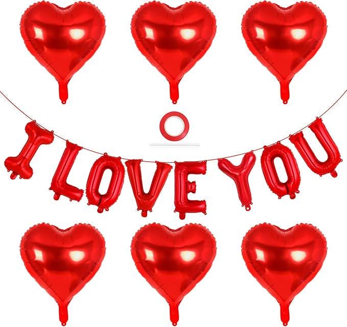 16 Inch Red I Love You Balloons with 18 Inch Heart Balloons Valentines Wedding Party Decor