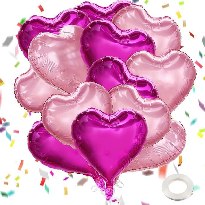 Hot Pink Mixed Heart Balloons 15 Pcs 18 Inch Love Balloons Valentines Birthday Wedding Party