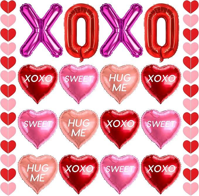 18 Pcs Valentines Galentines Day Balloons XOXO Letters Love Foil Heart Garlands Wedding Party