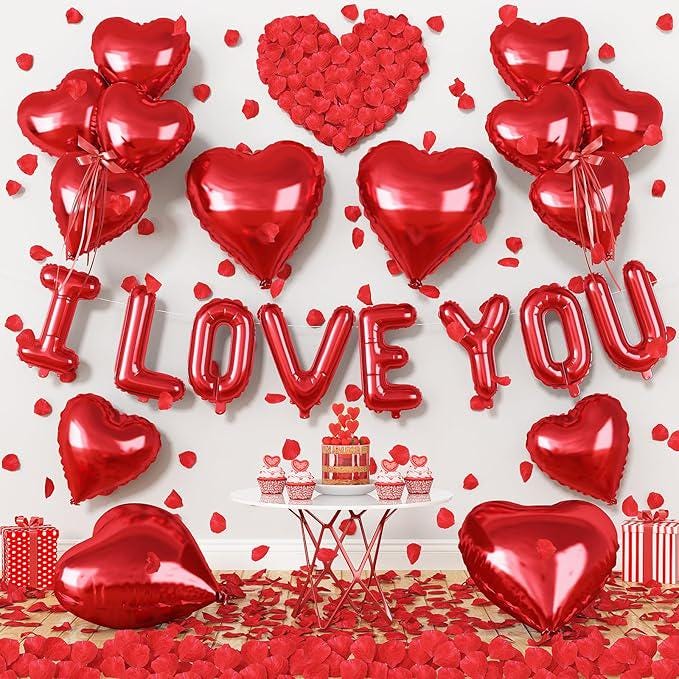I Love You Balloons Valentines Red Heart Foil Balloon 1000 Rose Petals Wedding Party