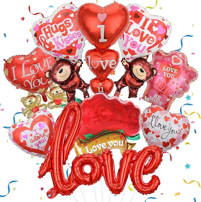 9 Pcs Valentines Day I Love You Heart Foil Balloons for Proposal Wedding Anniversary Decor