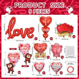 9 Pcs Valentines Day I Love You Heart Foil Balloons for Proposal Wedding Anniversary Decor