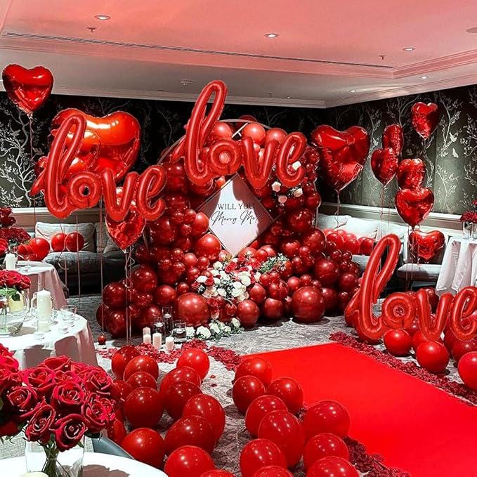 3 Pcs Valentines Day Love Red Foil Balloons for Party Wedding Anniversary Decor