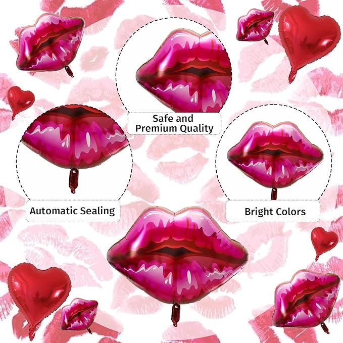 10 Pcs Red Heart Lip Balloons with Ribbon for Valentines Day Wedding Anniversary Party Decor