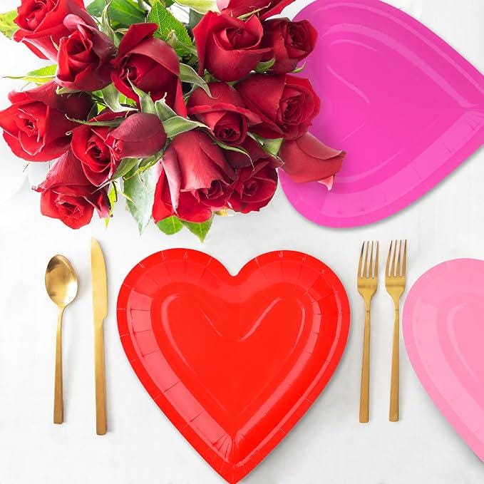 48 Pcs Heart Shaped Paper Plates Romantic Red Tableware for Valentines Day Party