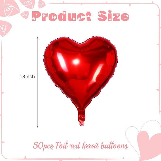 100 Pcs Red Heart Foil Balloons 18 Inch Valentines Day Love Balloon Party Decor
