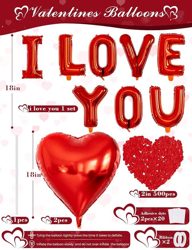I Love You Balloons and Heart Balloon Kit with Rose Petals for Valentines Day Wedding Anniversary Party