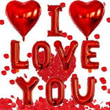I Love You Balloons and Heart Balloon Kit with Rose Petals for Valentines Day Wedding Anniversary Party