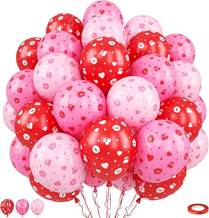 Red Pink Printed Balloons Light Pink and Red Lip Kiss Balloons for Valentines Day Party Wedding Decor