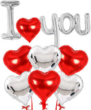 I Love You Balloons Set 37 Inch 7 Pcs Silver and Red Heart Balloons for Valentines Day Party