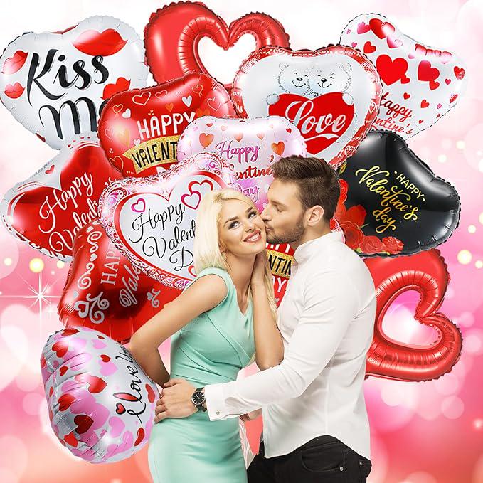60 Pcs Valentines Day Balloon Set 18 Inch Heart Foil Balloons I Love You Party Decor