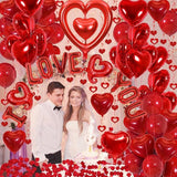 Red I Love You Balloons with Heart and Rose Petals for Valentines Day Wedding Party Decor