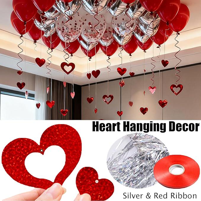 54 Pcs I Love You Heart Balloons with 1000 Silk Rose Petals and Bear for Valentines Day Wedding Party