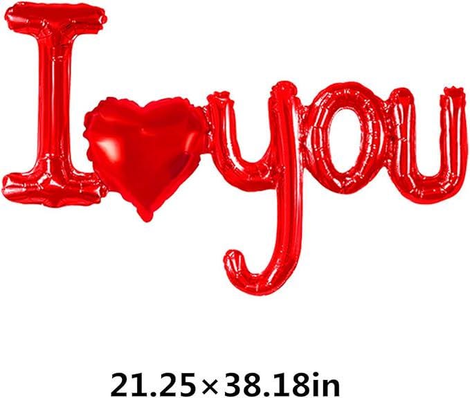 I Love You Balloons 3 Pcs Red Heart Letter Foil Balloons Banner for Valentines Day Wedding Party