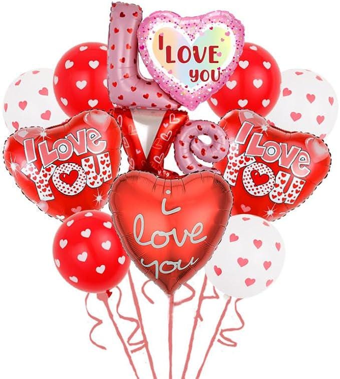 20 Pcs I Love You 18 Inch Red Heart Foil Balloons for Valentines Day Wedding Party