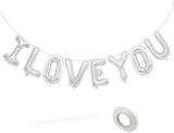 16 Inch I Love You Silver Foil Balloons with Banner Letters for Valentines Day Wedding Party