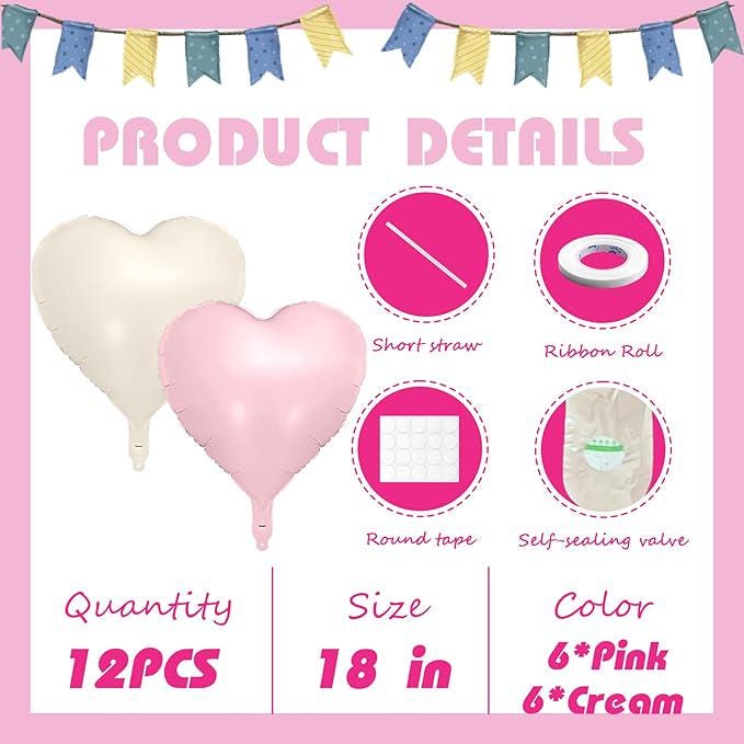 12 Pcs 18 Inch Heart Love Foil Balloons for Valentines Day Birthday Wedding Party Decor