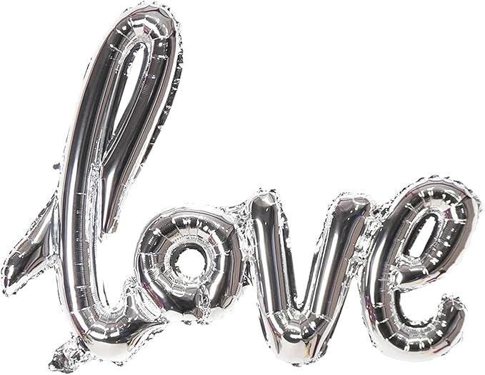 Large Silver Love Balloons Banner 42 Inch Mylar Foil Wedding Party Decor