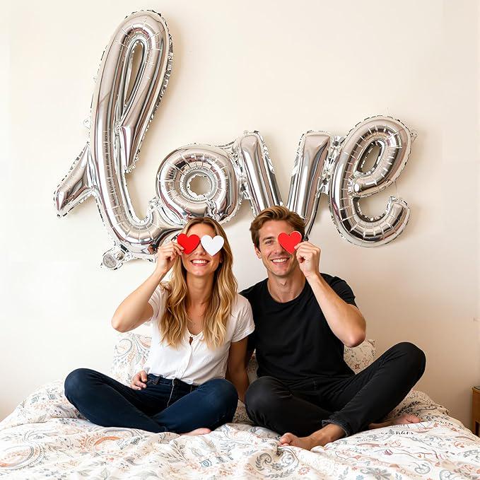 Large Silver Love Balloons Banner 42 Inch Mylar Foil Wedding Party Decor