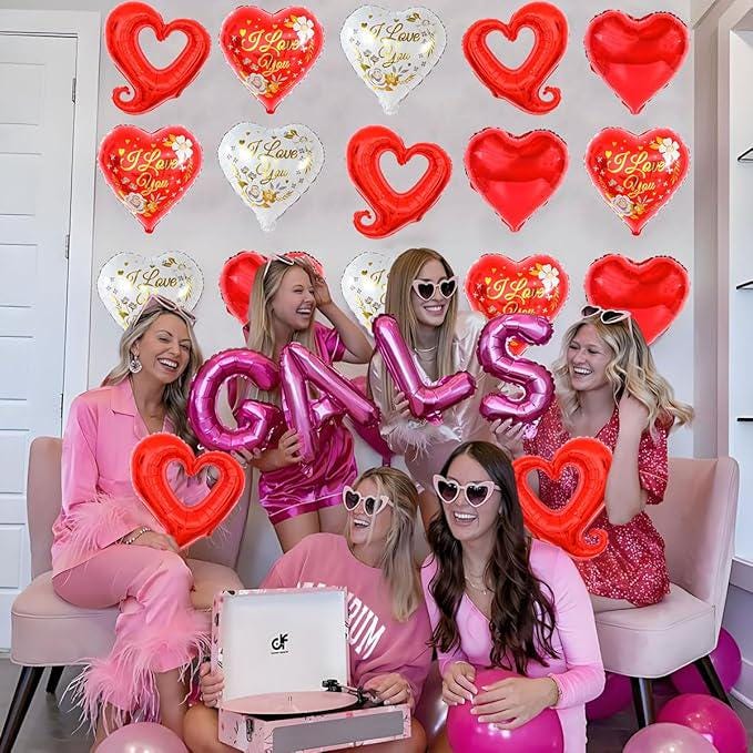 Valentine Balloons Red White I Love You 18 Inch 16 Pcs Heart Party Decor