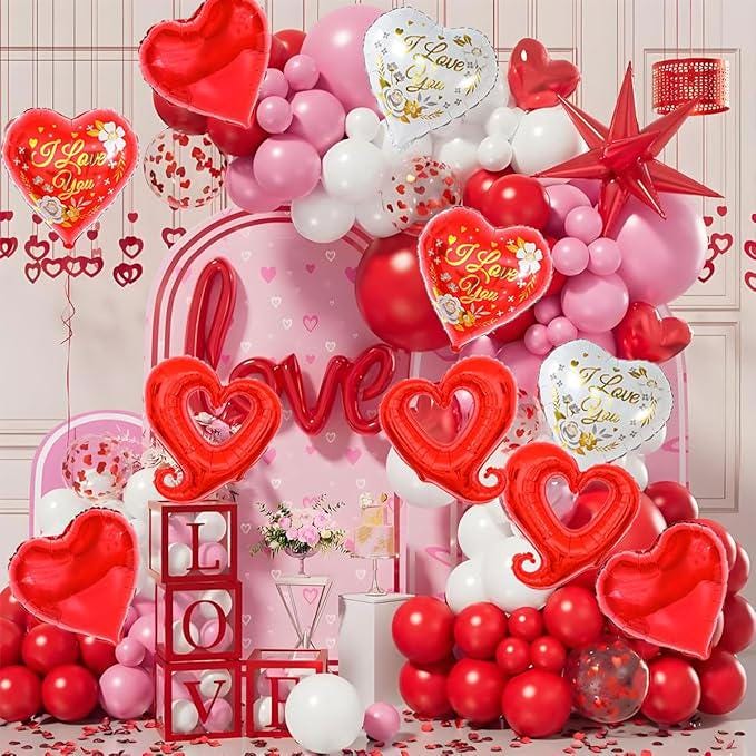Valentine Balloons Red White I Love You 18 Inch 16 Pcs Heart Party Decor