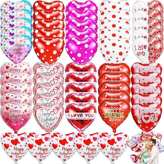 60 Pcs Happy Valentines Day Balloons 18 Inch Red Pink Heart Party Decor