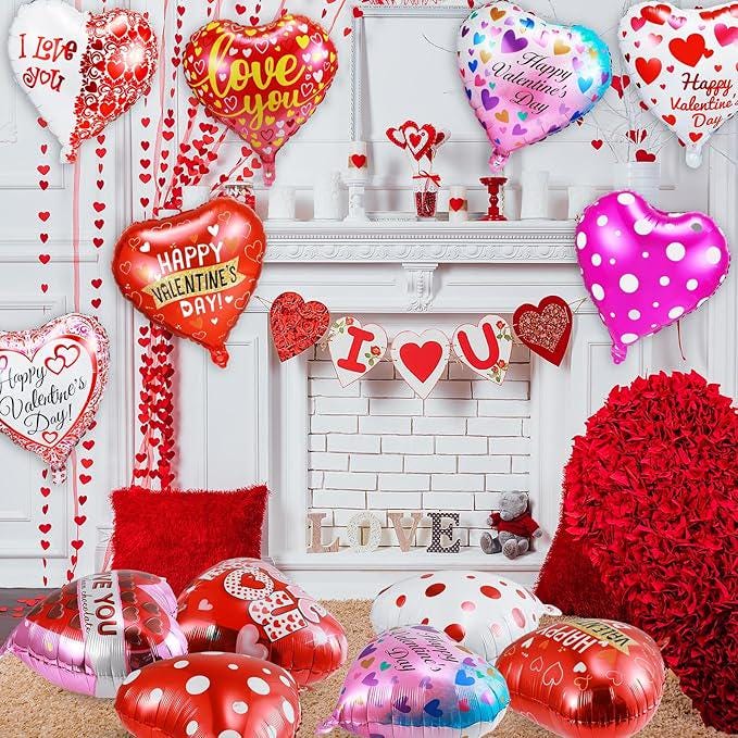 60 Pcs Happy Valentines Day Balloons 18 Inch Red Pink Heart Party Decor
