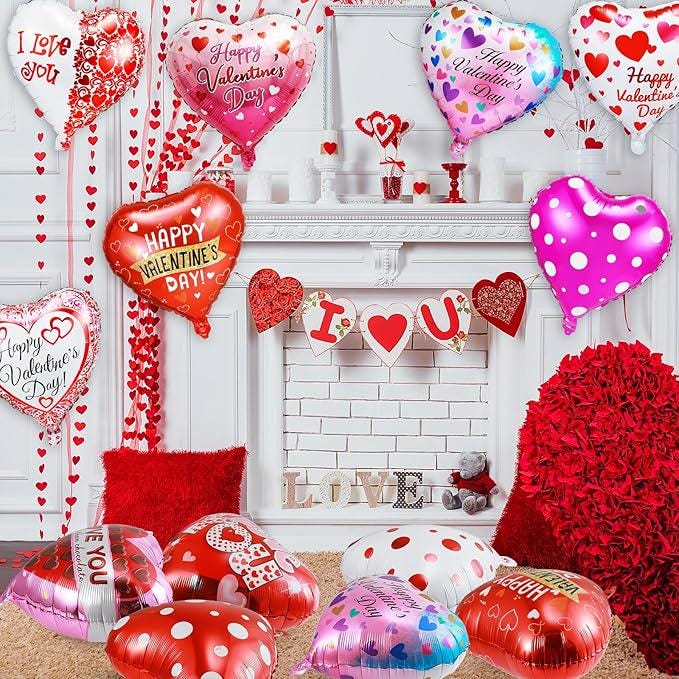 60 Pcs Happy Valentines Day Balloons 18 Inch Red Pink Heart Party Decor