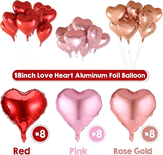 24 Pcs Heart Foil Balloons Red Pink Gold 18 Inch Mylar Valentines Wedding Party Decor