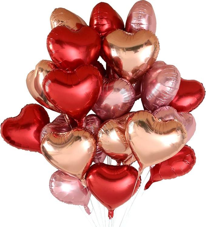24 Pcs Heart Foil Balloons Red Pink Gold 18 Inch Mylar Valentines Wedding Party Decor