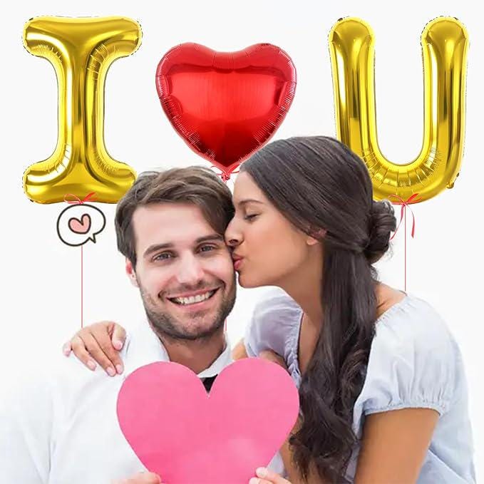 I Love You Balloons Red Heart Gold Love Letter Valentines Day Party Decor