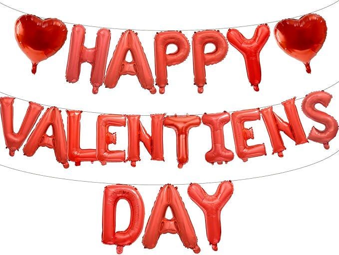 16 Inch Red Happy Valentines Day Balloon Banner Mylar Letter Hearts Party Decor
