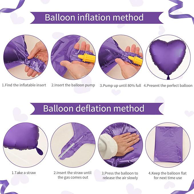 Purple Heart Balloons 10 Pcs 18 Inch Foil Metallic Birthday Valentines Wedding Party Decor