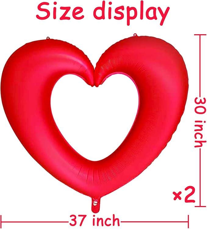 Red Heart Hollow Foil Balloons 40 Inch Matte Big Heart Valentines Wedding Party Decor 2 Pcs