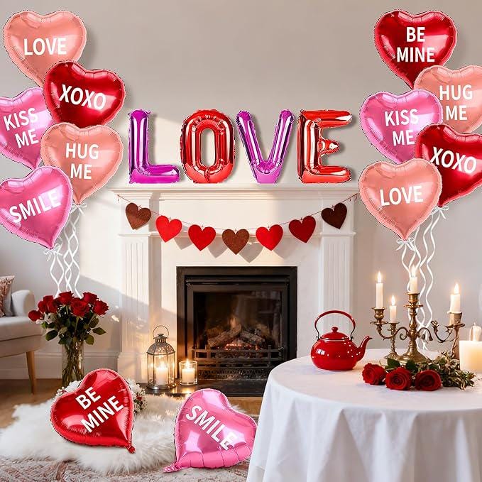 16 Pcs Valentines Day Heart Balloons 18 Inch Red Pink Love Wedding Party Decor