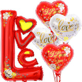 Big I Love You Balloons Set 44 Inch 5 Pcs Red White Heart Valentines Party Decor