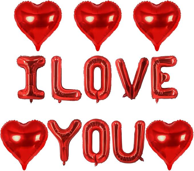 I Love You Balloons Red Heart Foil Love Valentines Wedding Party Decor