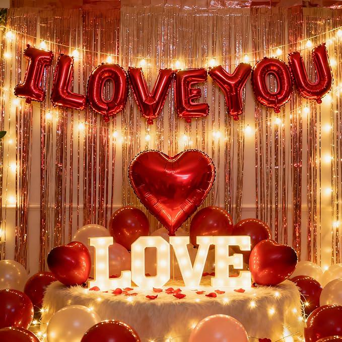 I Love You Balloons Red Heart Foil Love Valentines Wedding Party Decor