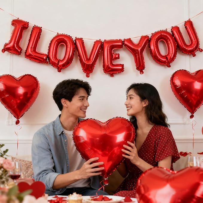 I Love You Balloons Red Heart Foil Love Valentines Wedding Party Decor