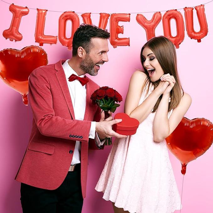 16 Inch Red I Love You Balloon Banner Mylar Letters Hearts Valentines Anniversary Party Decor