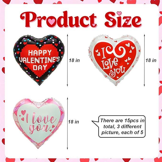 Happy Valentines Day Balloons 18 Inch Heart I Love You Valentines Party Decor 15 Pcs