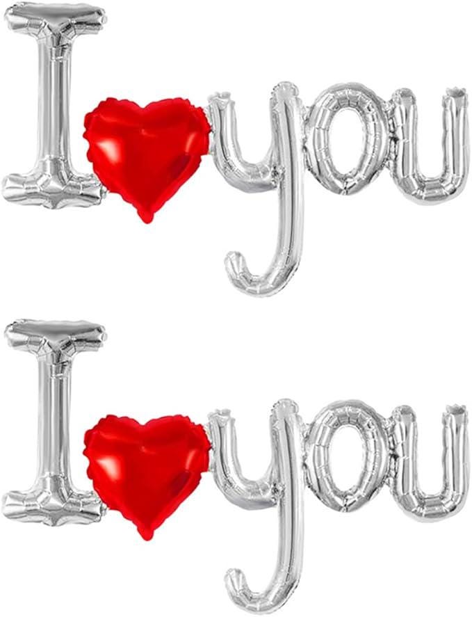 38 Inch I Love You Balloons Silver Heart Foil Valentines Wedding Anniversary Party Decor 2 Pcs