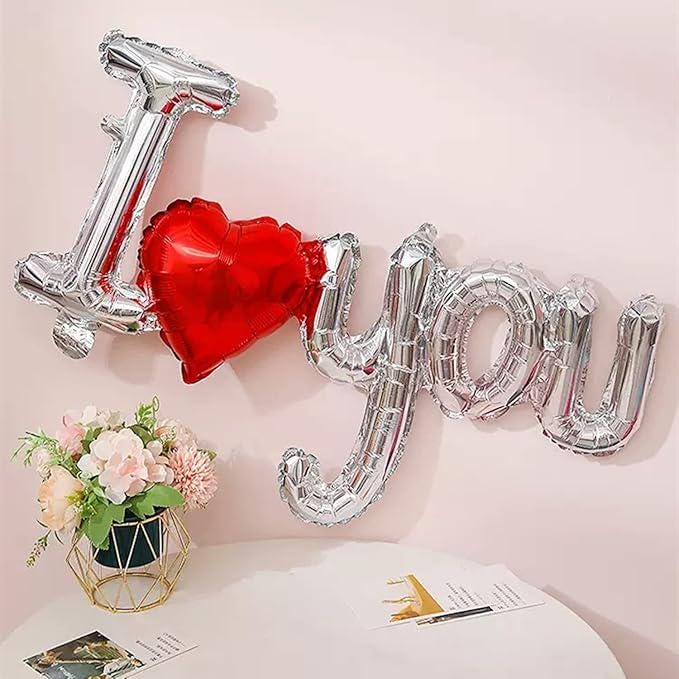 38 Inch I Love You Balloons Silver Heart Foil Valentines Wedding Anniversary Party Decor 2 Pcs