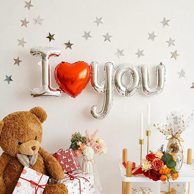 38 Inch I Love You Balloons Silver Heart Foil Valentines Wedding Anniversary Party Decor 2 Pcs