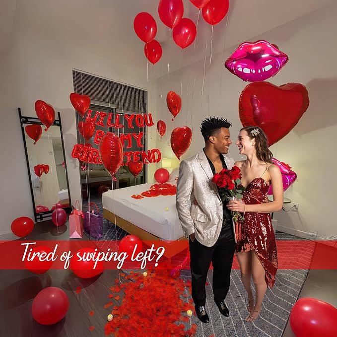 16 Inch Red will you be my girlfriend Balloons Heart Lips Love Foil Decor