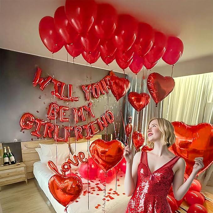 16 Inch Red will you be my girlfriend Balloons Heart Lips Love Foil Decor